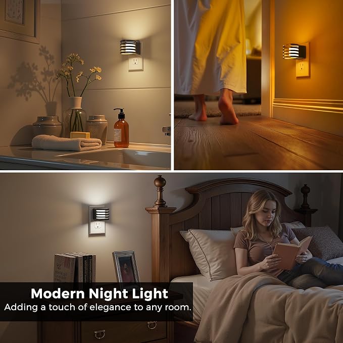 L LOHAS LED Night Light, 4 Pack 3CCT Night Lights Plug into Wall | Amber/3000K/5000K Adjustable Color Temperature Night-Lights, Dimmable Nightlight Dusk to Dawn Sensor Bedroom Hallway Bathroom
