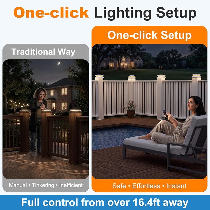 4x4 Post Solar Lights Color Changing with Remote, 12 Pack White | RGB Solar Post Lights, 4x4 Post Caps Wood Vinyl,5x5 Vinyl & 6x6 Wood,IP64 Waterproof Fence Post Solar Lights Outdoor for Deck