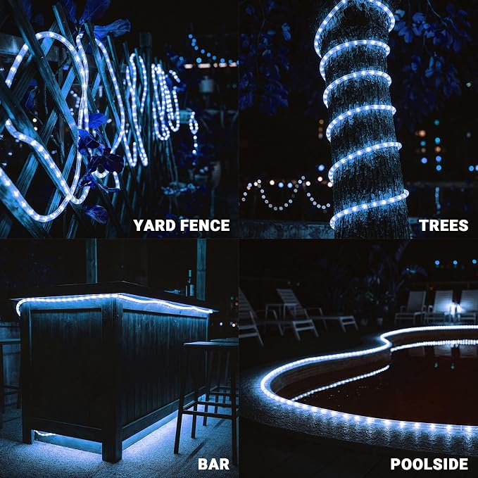 LED Rope Lights,Connectable for Indoor & Outdoor,110V Transparent Flexible Tube Lights,Waterproof LED Rope Lighting for Outside,Deck,Patio,Pool,Camping,Bedroom,Landscape Decor (Blue, 150ft)
