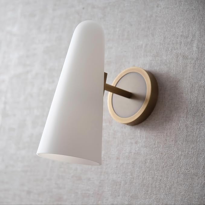 Bianco Brass Wall Sconce, Indoor Wall Lighting Bedroom Bedside Wall Lamp with Milky White Glass Shade Vanity Lighting Fixture