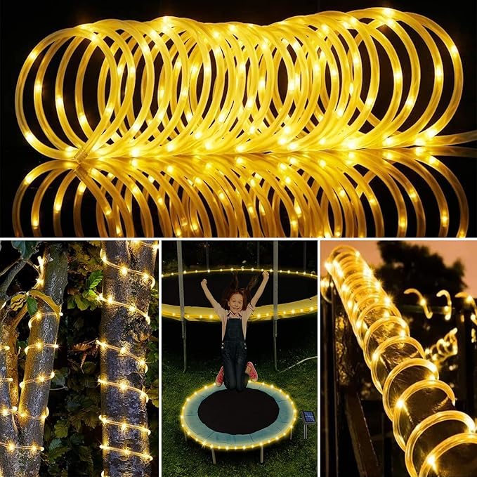 RUICHEN Solar Rope Lights Outdoor String Lights, 16.5 Ft 50 LED Tube Light Waterproof Copper Wire Fairy Lights for Garden Fence Yard Christmas Wedding Party (Warm White)