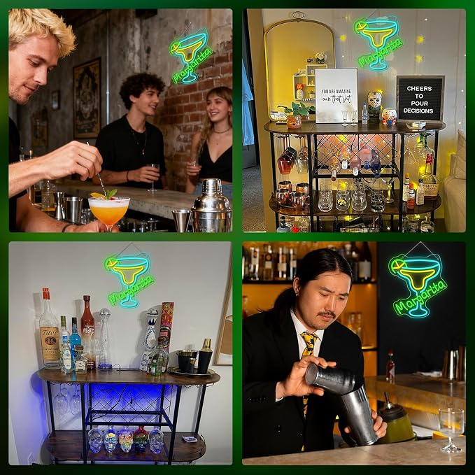 Margarita Neon Sign Tropical Light LED Wall Decor for Bars, Kitchen & Party Spaces Festive Cocktail Glass Design