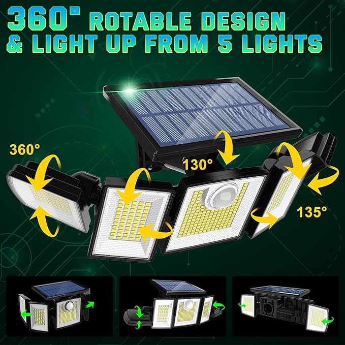 Solar Lights Outdoor Waterproof Motion Sensor - 416 LEDs 3000 Lumens Super Bright 3 Brightness 3 Modes 2400mAh 360° Illumination 32ft Solar Flood Security Light for Outside (‎With Remote Control, 2)