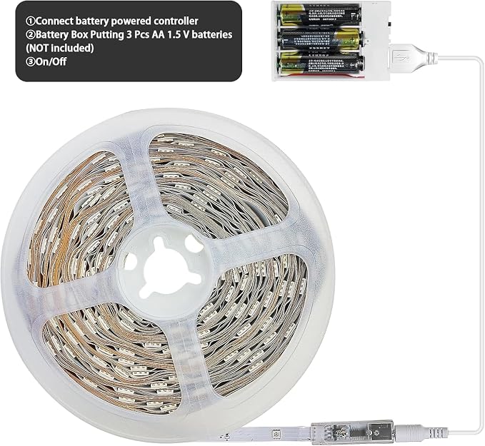 RUISHINE Battery Powered LED Strip Lights 25ft, Battery Operated LED Light Strip Color Changing Music Sync App Remote Control RGB USB Led Lights for TV, Room, Rope Lights