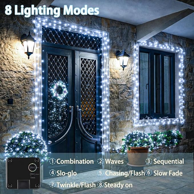 Solar Fairy Lights, 2 Pack Total 200LED 72FT Waterproof String Lights | Cool White, Silver Wire, 8 Lighting Modes Solar Twinkle Lights for Tree Garden Patio Party Outdoor Christmas Decorations