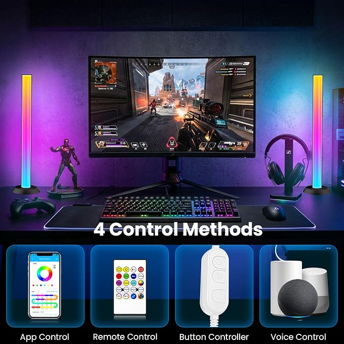TJOY Smart Wi-Fi Light Bar, Compatible with Alexa&Google Assistant, Gaming Desk Lights with Music Sync&Scene Modes, RGB TV Light Bar, Mood Lighting for Game, PC, Monitor (2.4GHz WiFi only)