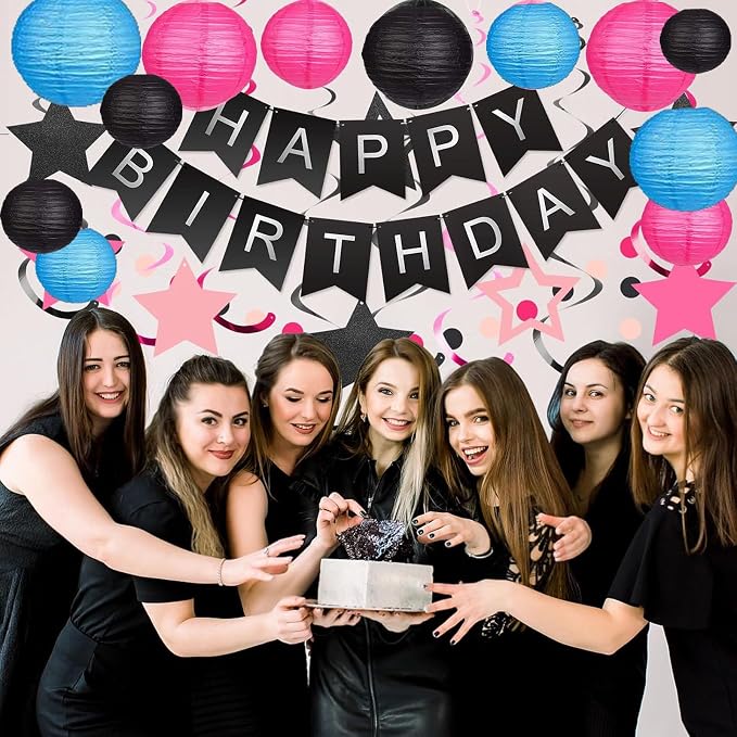 12Pcs Paper Lanterns 6”, 8”, 10”, 12”,Paperlanterns Party Decoration, Blue Black Hot Pink Paper Lanterns for Wedding, Bridal, Birthday, Outdoor, Home, Garden, Holiday and Party.