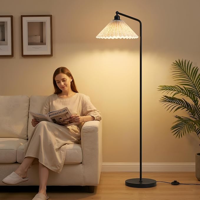 Floor Lamps for Living Room & Bedroom, 63" Modern Tall Standing Lamp, 3CCT | Rustic Pole Lamps for Home Office, Classroom, Bedside, Pleated Lampshade, Foot Switch, Easy Assembly (Bulb Included)