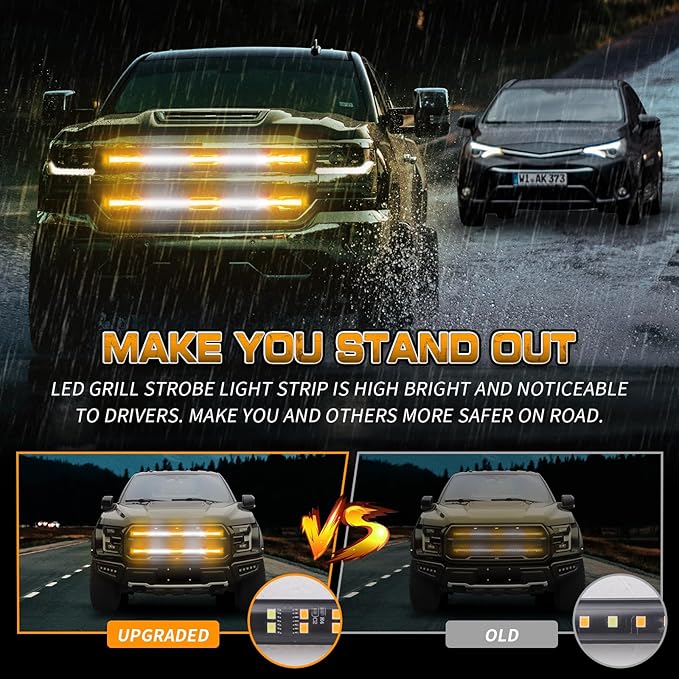 XRIDONSEN 2PCS 30 inch Truck Grill Lights Strip 360 LED Strobe Lights Amber White Grille/Tailgate/Rear window Emergency Flashing Warning Safety Caution Lights for Tow Plow Trucks Construction Vehicles