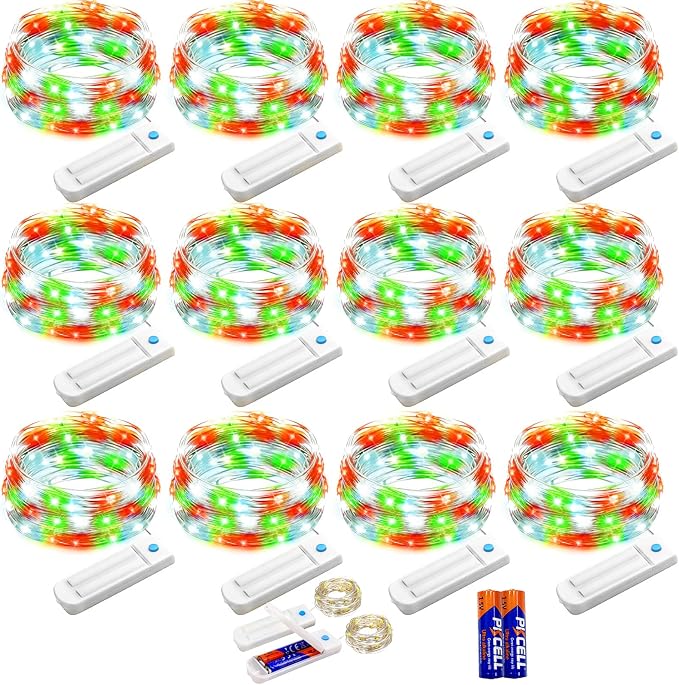 YJFWAL 12 Pack 10ft 30LED Timer Fairy Lights AAA Battery Powered, Starry String Lights with 8 Modes Remote Waterproof Twinkle Lights for DIY, Bedroom, Wedding, Party, Patio, Christmas Decor (Colorful)