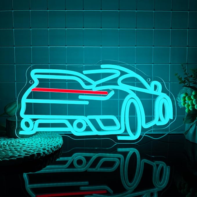 Foxiden Blue Sports Car Neon Sign, Dimmable LED Trendy Sports Car Shape Garage Neon Light, USB Powered for Garage Bar Party Boys Room Game Room Bedroom Man Cave Birthday Holiday Gift (15.7x8.3)