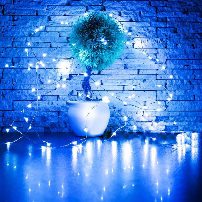 4 Pack Blue Fairy Lights Battery Operated with Remote, Waterproof 20FT 60LED Cuttable Twinkle Lights with Timer Indoor Outdoor, String Light for Bedroom, Classroom, Wedding, DIY, Christmas Décor