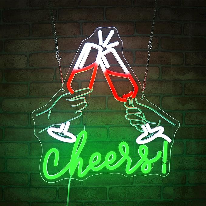 Cheers Neon Sign, JGHTURIE Neon Signs for Wall Decor Green Light up Sign Bar Club Signs for Man Cave Decor USB Powered