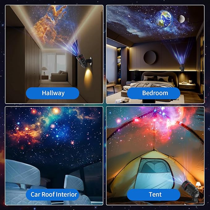 Portable Mini Galaxy Projector Wall Light with Rechargeable Battery Operated Planetarium Star Projector Starry Sky Space Solar System Moon Nebula for Bedroom Hallway Ceiling Car Roof Tent Decor