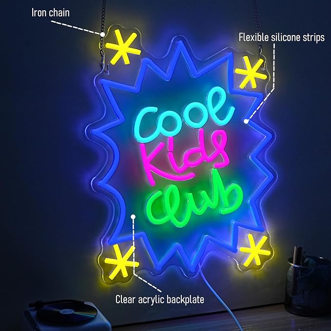 Cool Kids Club Neon Sign for Wall Decor Cool Kids Classroom Neon Light Dimmable Club LED Light Up Sign for Playroom Bedroom Party Classroom Shop Home(15.75 * 12.6In)