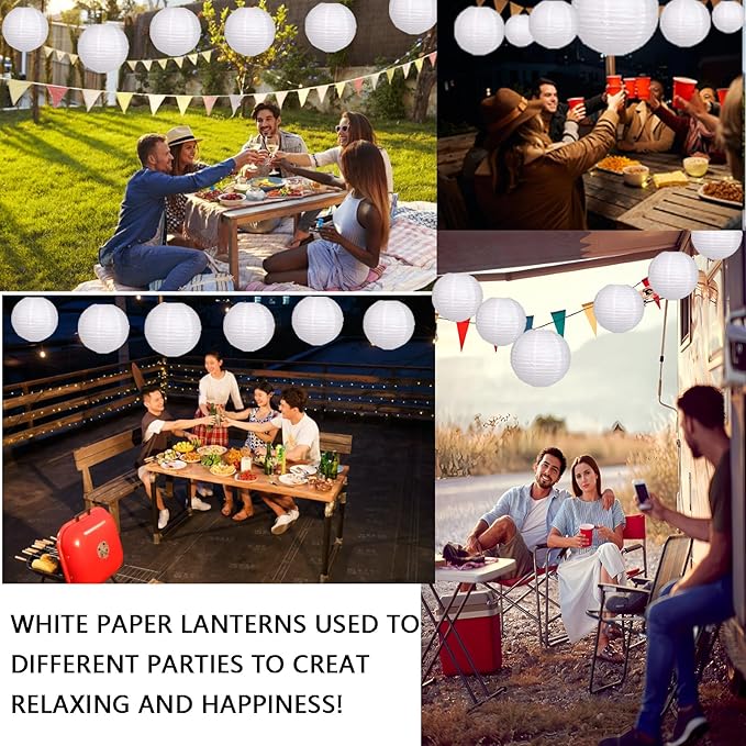 12Pcs Paper Lanterns 6”, 8”, 10”, 12”,Paperlanterns Party Decoration, White Paper Lanterns for Wedding, Bridal, Birthday, Outdoor, Home, Garden, Holiday and Party.