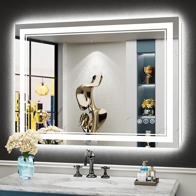 40x30 LED Bathroom Mirror, Backlit & Front Lit Lighted Mirror | Anti-Fog Vanity Mirror with Lights, 3 Color Dimmable, Memory, HD Tempered Glass, CRI95, IP54, UL Listed, Horizontal/Vertical