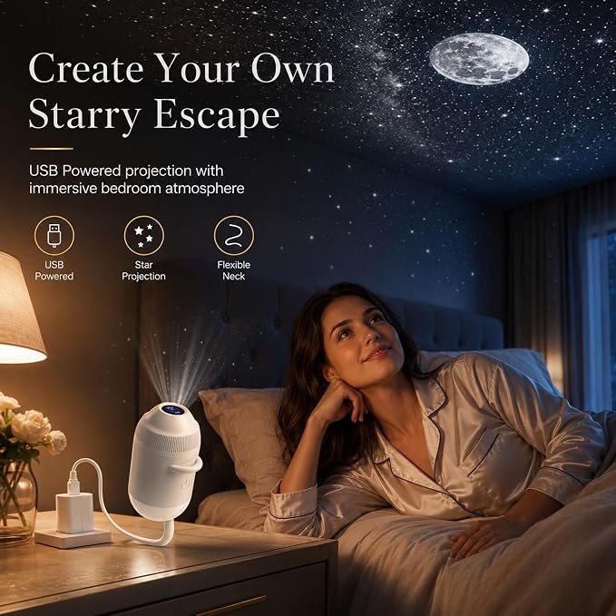 5D Holographic Night Light Projector, 4k Star Projector with 24 Hd Projection Films, 360° Rotatable USB Powered Plug and Play Ocean Wave Galaxy Projector for Bedroom Decor, Gaming Room and Home Decor