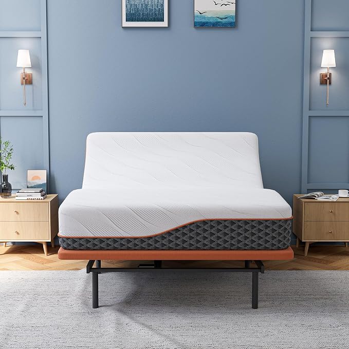 ESHINE Queen Adjustable Bed Frame 12" Hybrid Matt with Dual USB | Bed Base, Lumbar Support, Head-Pillow-Tillt, Wireless Remote, Zero Gravity, Smart App, Under Bed Light, 6000 Series