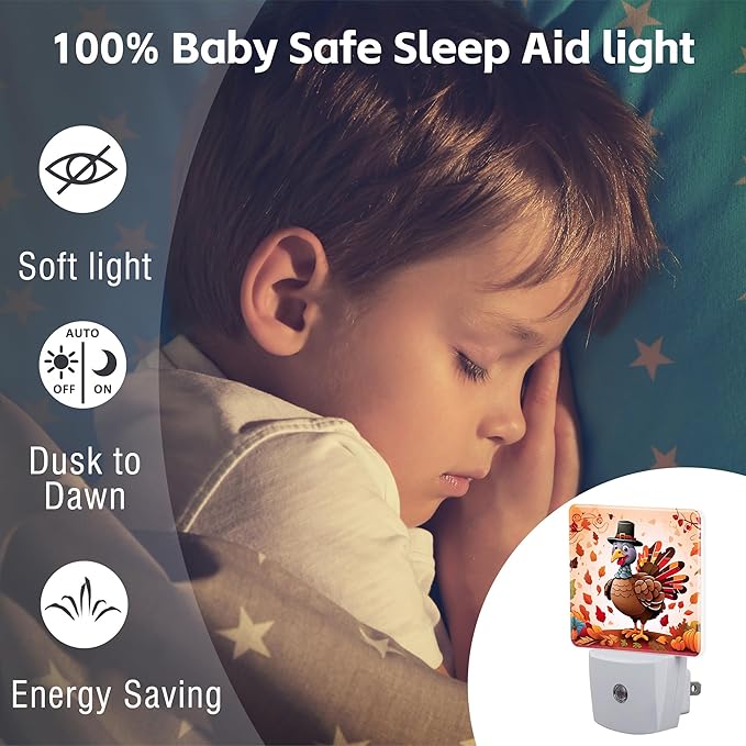 Cute Cartoon Turkey Night Light for Kids,Thanksgiving Day Fall Autumn Night Light Plug in with Dusk to Dawn Sensor,0.5w Energy Saving Nightlight for Hallway Stairway Kitchen Bedroom