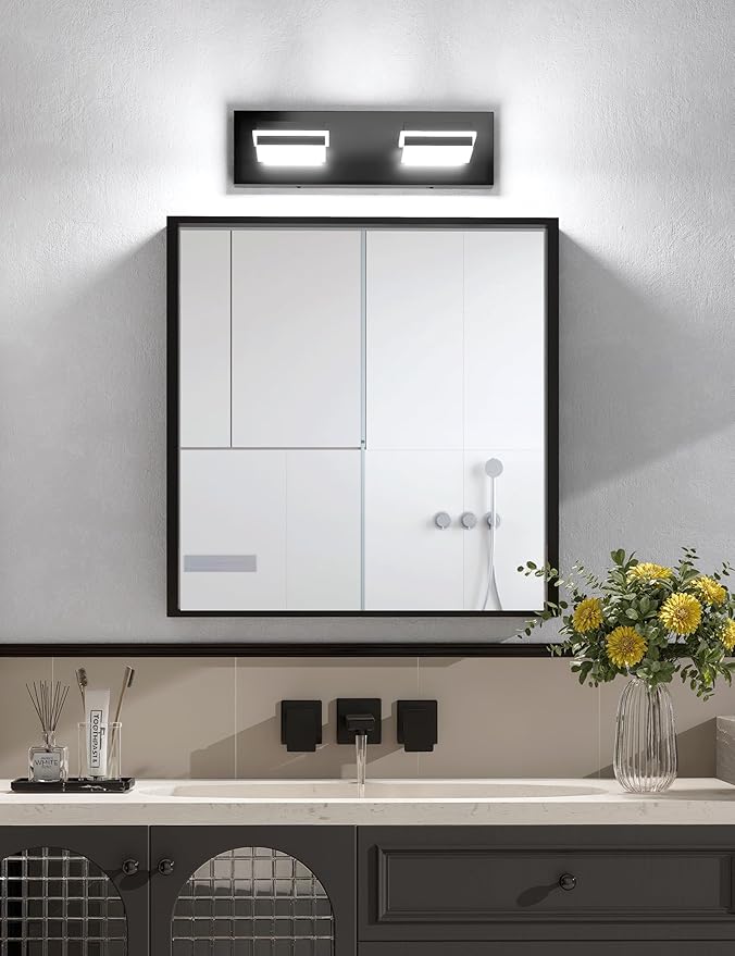 VOLISUN Modern Bathroom Vanity Light Fixtures (2-Light, 15.5-Inch), 5CCT Dimmable Bathroom Lighting Fixtures Over Mirror, 360°Rotatable Head, Black LED Vanity Lights for Bathroom-ETL Certificated