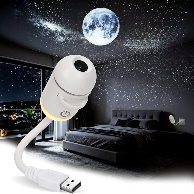 Galaxy Projector Night Light,Adjustable Focus USB Starry Sky Night Light Projector with 12 Projection Films,360° Plug and Play Hd Galaxy Star Projector for Bedroom Car,Adjustable Brightness