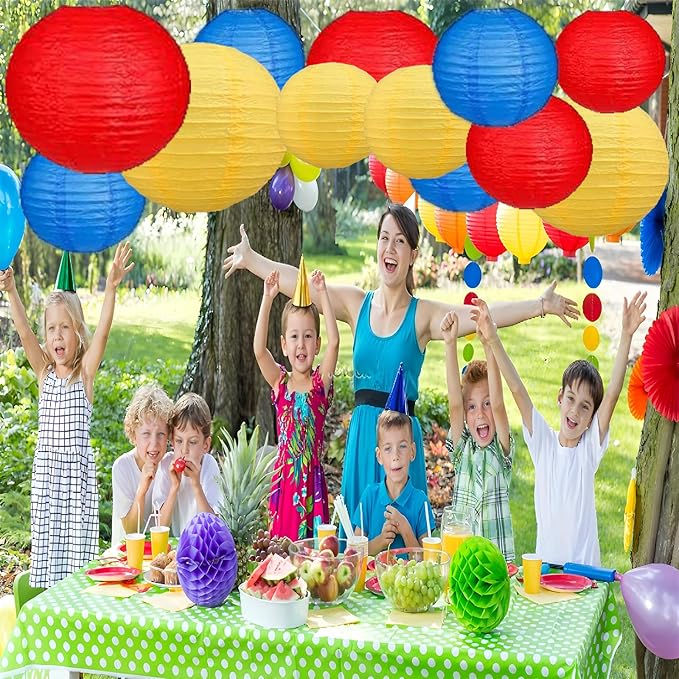 12Pcs Paper Lanterns 6”, 8”, 10”, 12”,Paperlanterns Party Decoration, Red Yellow Blue Paper Lanterns for Wedding, Bridal, Birthday, Outdoor, Home, Garden, Holiday and Party.