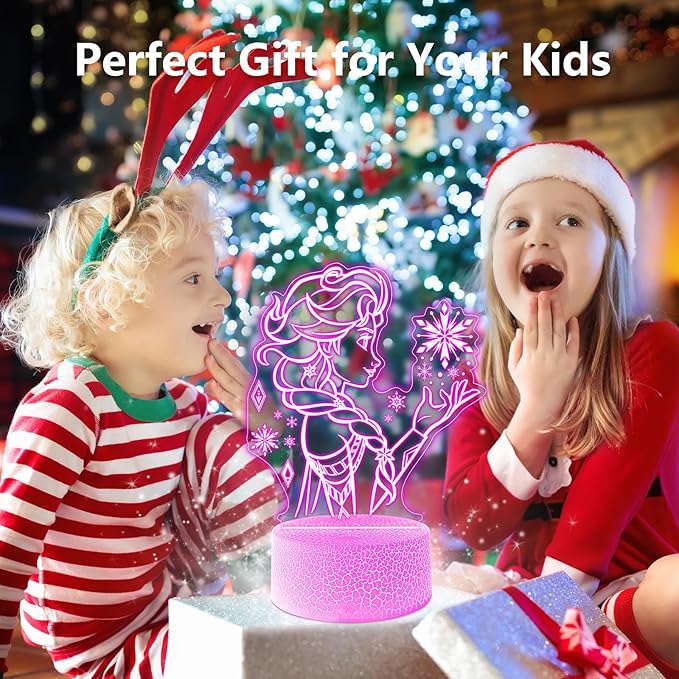 Cute Night Light for Kids, 16 Colors Change Princess Decor Lamp with Remote, Dim for Girls Bedroom 3D Illusion LED Night Lights, Ideal Gifts for Girls Christmas Birthday Party Room Decoration