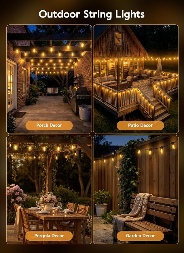 Minetom 34FT Solar String Lights Outdoor Waterproof, S14 Patio Lights | 9 LED Shatterproof Bulb, Remote Type-C Port Timable, 3 Light Modes Dimmable Solar String Lights for Outside, Yard, Camping