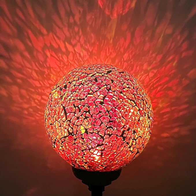 VCUTEKA Decorative Solar Garden Lights, 3.5" Mosaic Globe Outdoor Stake | Mosaic Glass Globe Design, Solar LED Light, Waterproof Design, Auto On/Off and Metal Stake Design for Lawn and Patio