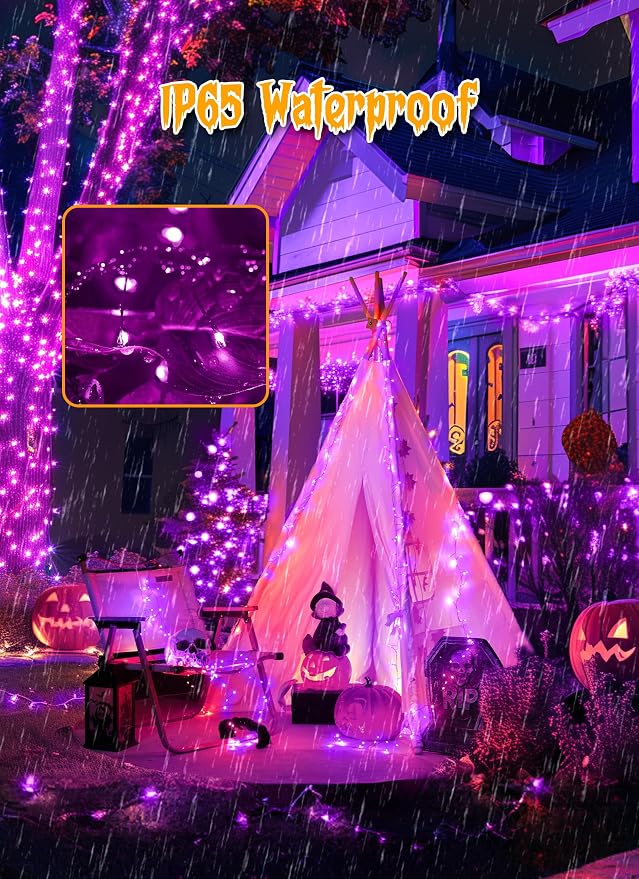 240 LED Solar Halloween Lights Outdoor Waterproof IP65, 20FT 8 Light Modes | Halloween Solar Lights Outdoor Solar Halloween String Lights Outdoor Twinkle Fairy Light Garland Decorations, Purple