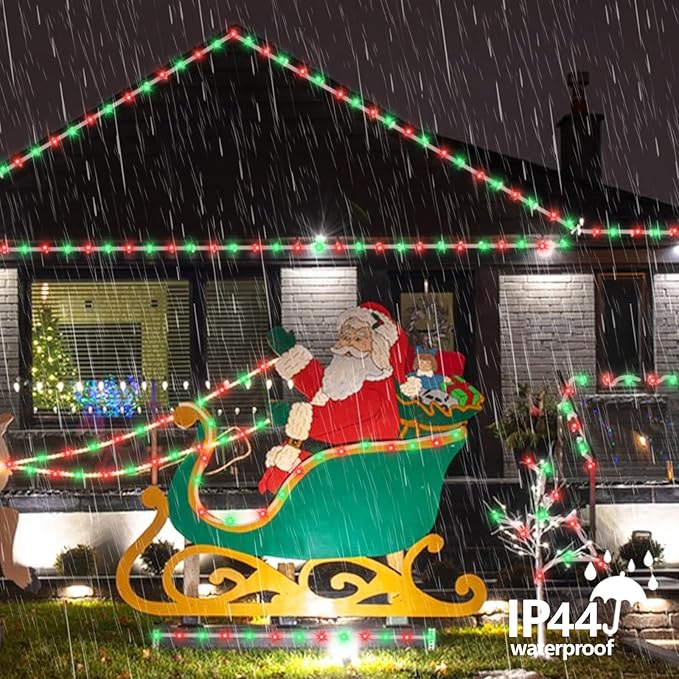 YEGUO Solar Rope Light Outdoor Waterproof, 66ft 200 LED Red and Green String Lights, 8 Modes Tube Christmas Lights in Clear Thin Tube