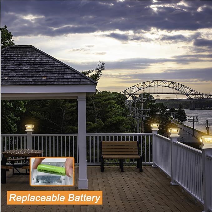 Sumaote 120 Lumen Solar Post Cap Light Outdoor Fits 4 x 4 Wood, 3x3 & 4x4 PVC/Vinyl Posts, 3000K Warm White LED Fence Deck Post Lights Solar Powered for Garden Yard Railing, IP65 Waterproof, 2 Pack