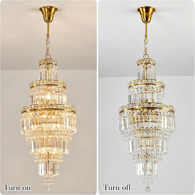 YYJLX Modern Crystal Chandelier 8 Light Long Chandelier for High Ceiling Luxury Gold Hanging Pendant Light for Dining Room Living Room Staircase Foyer Entryway