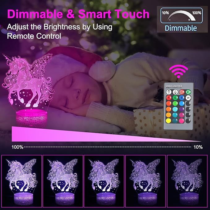 Unicorn Night Light for Kids, Unicorn Gifts for Boys Girls or Room Decor, Beauty 3D Illusion Lamp with 16 Colors Change Remote Control, Decorative Desk Lamp, Christmas Birthday Gift for Children