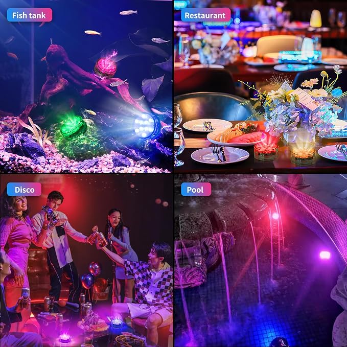 Submersible Lights - 4-Pack Battery-Powered Waterproof IP68 LED Lights with Remote Control for Pools, Ponds, Hot Tubs, Aquariums, Yacht, Boat, Parties & Decorations