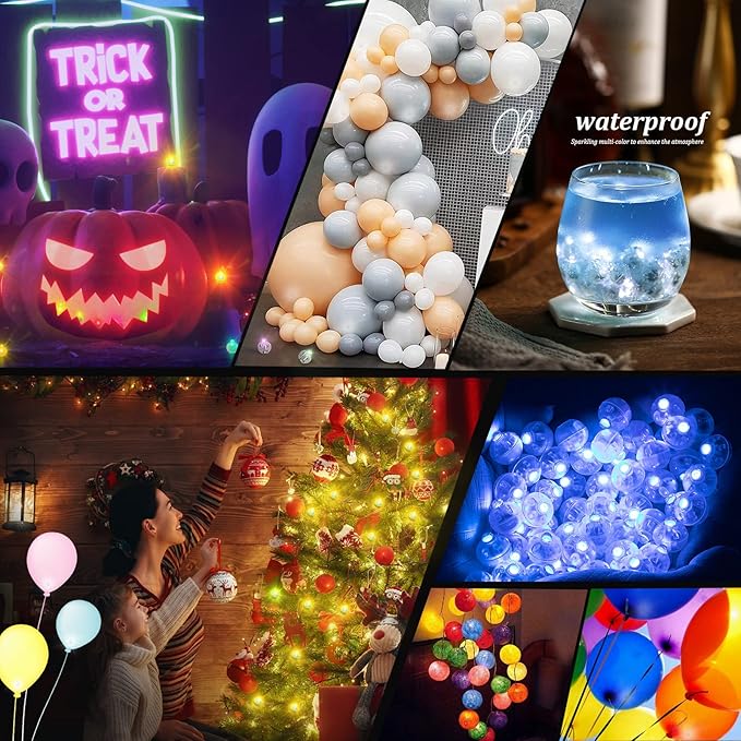 Aogist 100 Pcs Blue Balloon Light with Loop for Hanging, Mini Ball Lights LED Drinks Lights Round Tiny Light for Paper Lanterns Balloons Vases Birthday Party Event Wedding Decoration