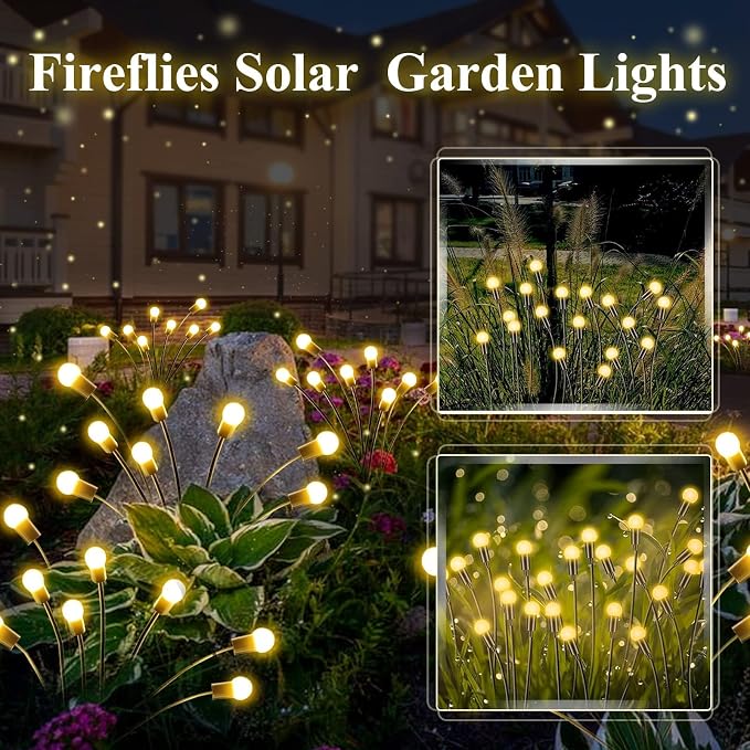 10 Pack Solar Firefly Lights Outdoor Swaying Garden Decor 80 LED Warm White | 2 Lighting Mode, Auto On/Off, Sway with Wind, Waterproof Solar lights Outdoor for Driveway Patio Veranda Courtyard Decor