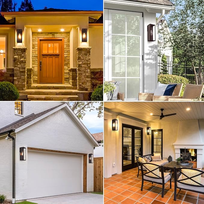 VerRon Outdoor Wall Light Fixtures, Modern Exterior Wall Lanterns, 2-Pack | Oil Rubbed Bronze, Anti-Rust E26 Modern Lighting Fixtures Waterproof with Clear Glass Shades for Patio Garage Front Door