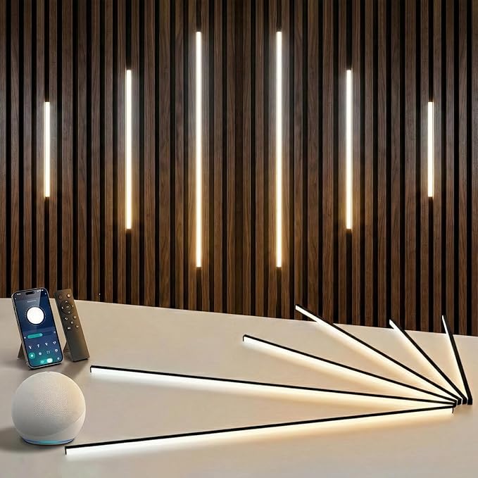 CCT COB Recessed LED Light Bar Kit,2700K~6500K,CR90+,Support Remote,APP & Alexa Voice Control,for Wood Slat Wall Panel,Home Decor,Cabinet DIY Lighting,Black Channel,2Pcs*(16In+24In+40In)