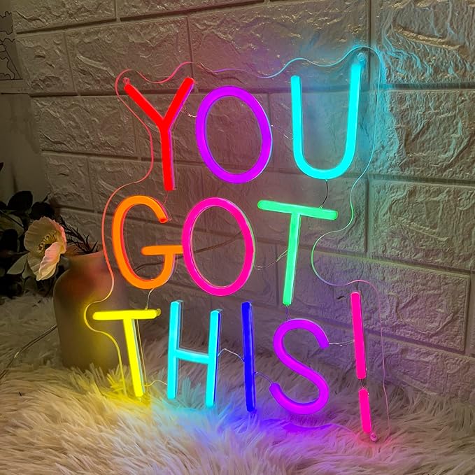You Got This Neon Sign for Wall Decor, Dimmable LED Neon Signs for Bedroom Inspirational Letter Neon Light for Office Classroom Home Bar Party