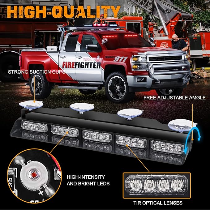 XRIDONSEN 2x 17 inch Red Emergency Lights Bar 40 LED Dash Visor Interior Front/Rear Windshield Strobe Lights Safety Flashing Warning Hazard for Ambulance Firefighter Police Vehicles Trucks Car