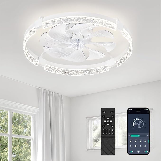 LEDIARY 24" Ceiling Fans with Lights and Remote, Fandelier White | 3CCT, 6 Speeds, Dimmable Low Profile, Flush Mount Ceiling Fan, Timer, Reversible, Memory, Bedroom, Living Room, Kitchen