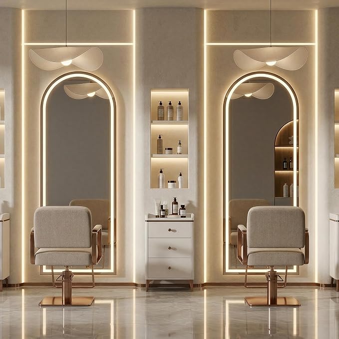 71" x 26" Arched Full Length Mirror with LED Lights, Floor Mirror with Stand, Wall Mirrors Full Length, Body Floor Mirrors, Wall Mounted for Bedroom, Dimmable, Tempered Glass