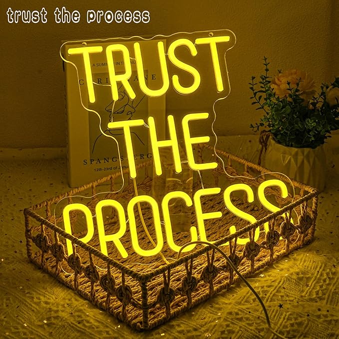 Trust The Process Neon Sign Yellow Letter Neon Light Sign Motivation LED Sign for Wall Decor Neon Inspirational Signs for Bedroom Classroom Gym Home Man Women Gift