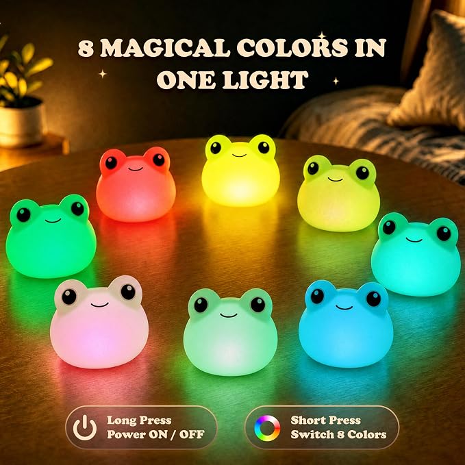 UNEEDE 3 Pack Mini Animal Night Light Set, Mini Capybara, Frog & Duck Lamp | 8 Color Changing Rechargeable Night Light for Kids,with Lanyards Silicone Squishy Kawaii Room Decor, Gifts