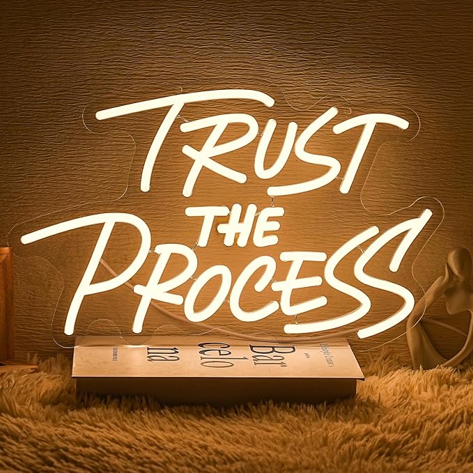 Trust The Process Neon Sign for Wall Decor Classroom Neon Light Warm White Letter LED Light Dimmable Gym Light Up Sign for Library Classroom Home Man Cave Office Bedroom Bar