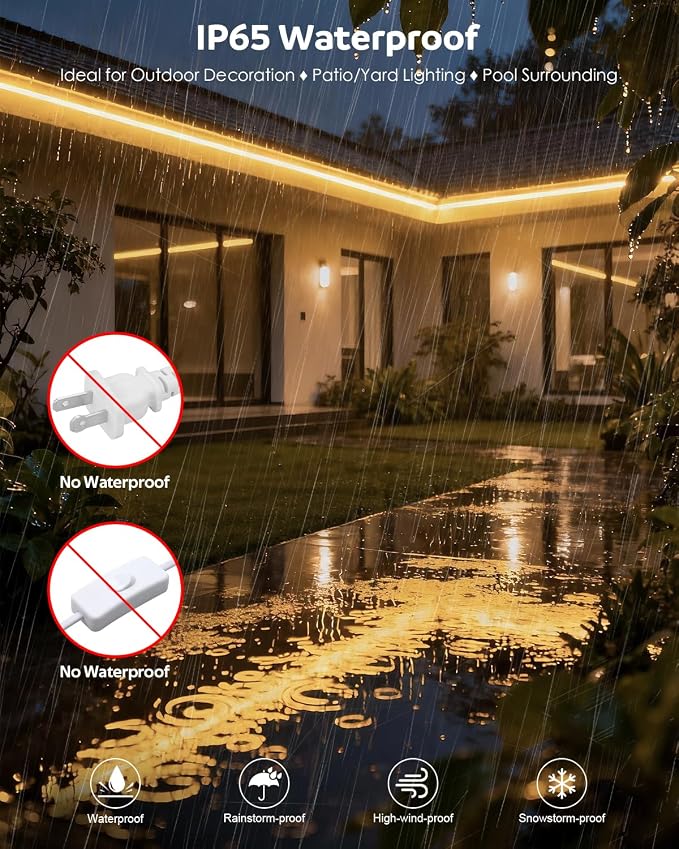 Aclorol AC 110V LED Light Strip 6.56FT/2M 240 LEDs Warm White 3000K LED Rope Lights Outdoor Waterproof IP65 Flexible for Garden Kitchen Cabinets Living Room Indoor and Outdoor Lighting Decor