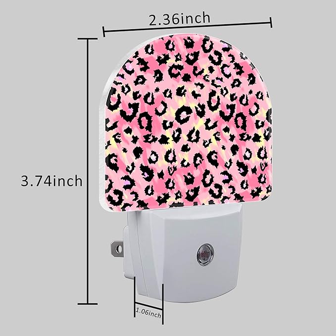 Plug in Night Lights Pink Watercolor Leopard Skin Nightlight Plug Into Wall Dusk to Dawn Sensor LED Night Light for Kid Girls Boys Room Decor, Hallway, Kitchen, Bathroom, Nursery, Stairs