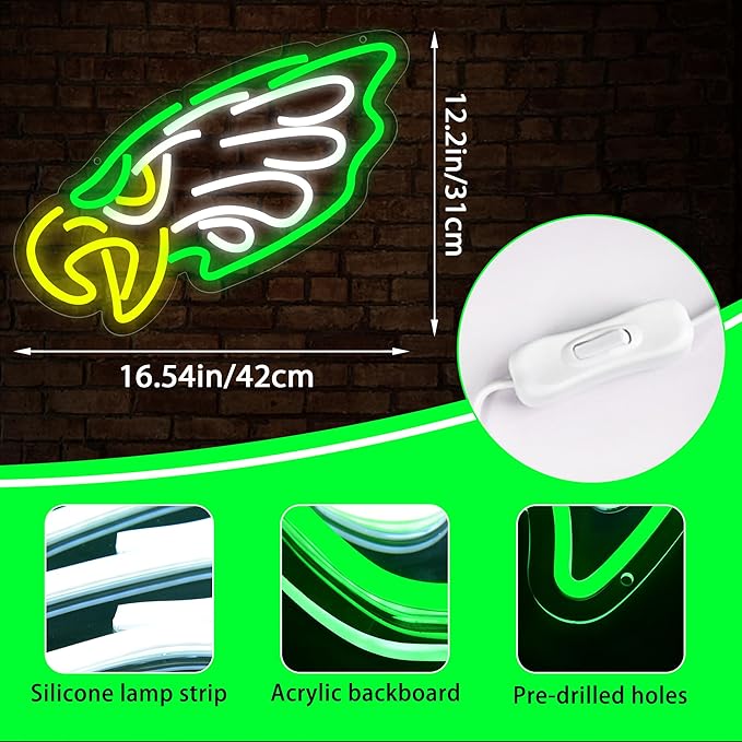 Football Neon Sign for Wall Decor Football Team Dimmable Led Neon Light for Man Cave Birthday Gifts for Rugby Fans Green Light Up Sign for Bedroom Party Club Bar Dorm Size16.5 * 7.4In(ZYLD269)
